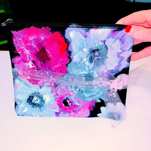 Hand Painted Floral Makeup Bag SOLD - Picture 2 of 7